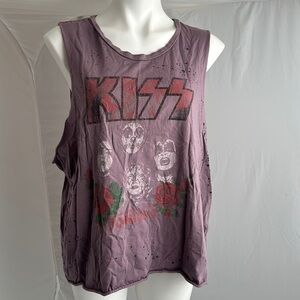 Recycled Karma Kiss distressed purple multicolor sleeveless muscle tank